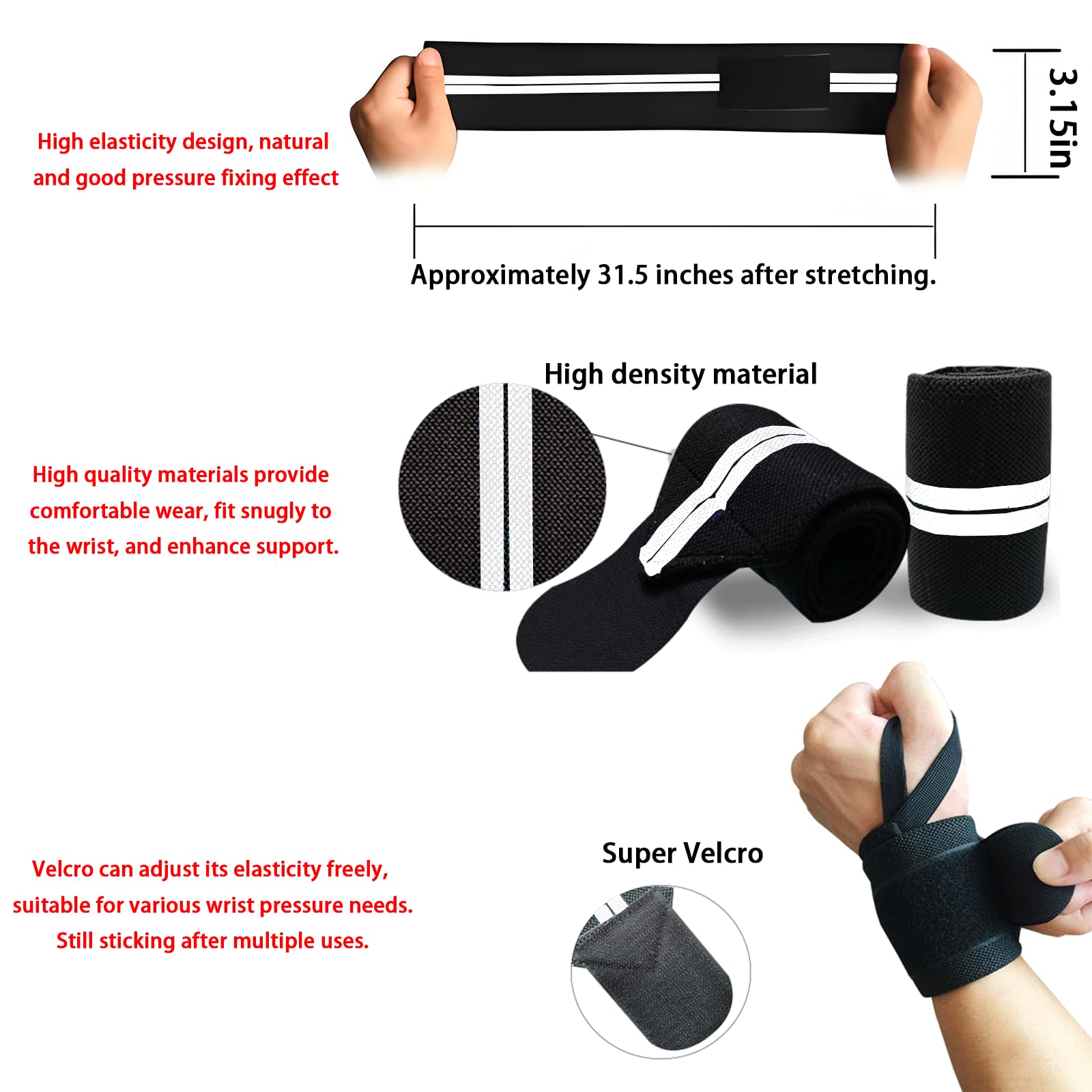 1 pair Elastic Wrist Wraps, Wr - Wrist Wraps Weightlifting Support recension och pris